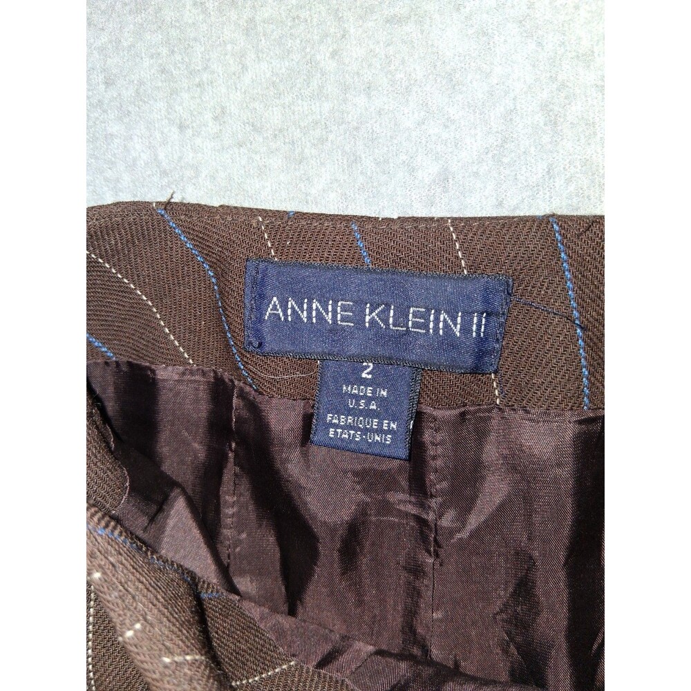 Anne Klein II 100% Wool Pinstripe Pencil Mini Skirt Size 2 Brown Office Siren - Picture 2 of 13